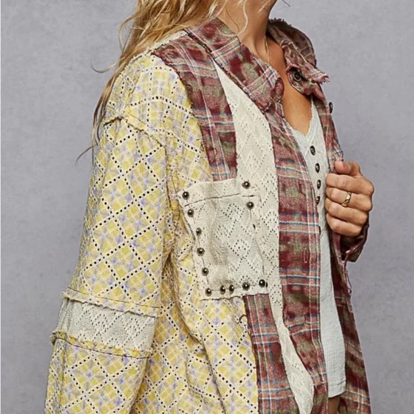 NWT POL Plaid Patchwork Jean Jacket Sizes Small Medium Large - Picture 3 of 5